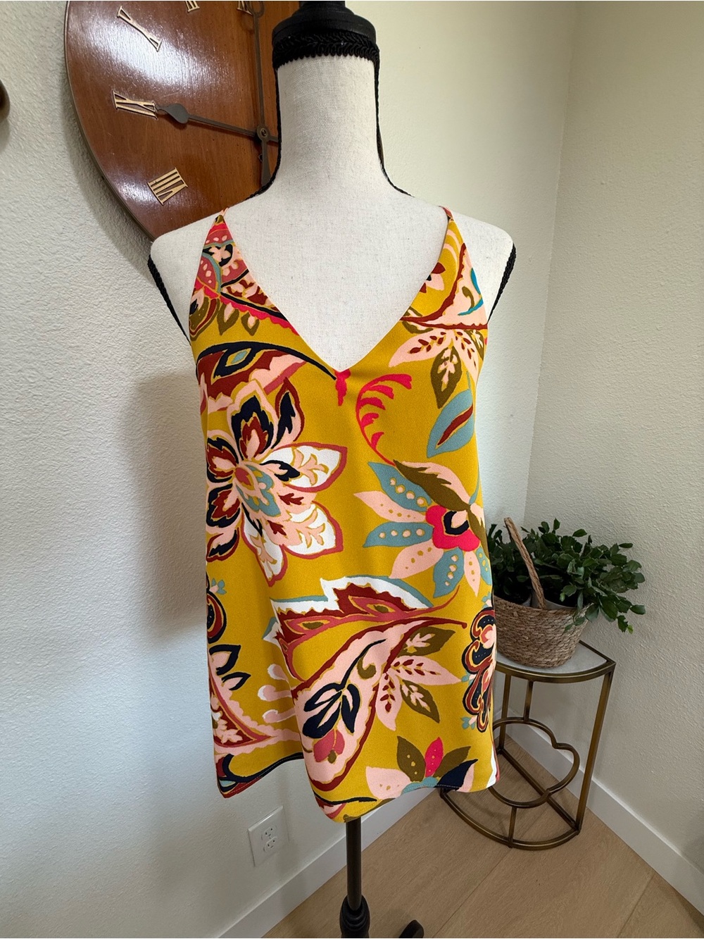 LOFT Floral Paisley Cami Tank Top XS Mustard Yellow Boho Sleeveless